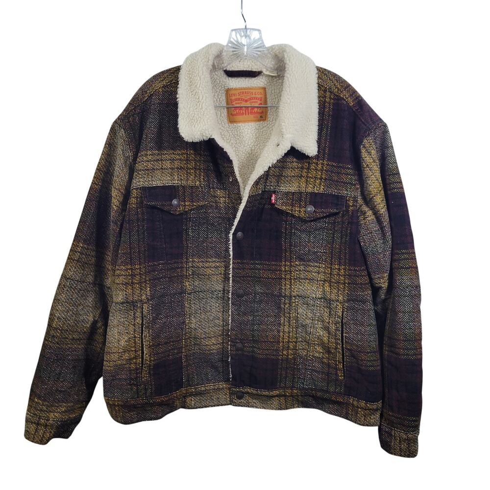 Levi's Brown Plaid Corduroy Sherpa Lining Men's Trucker Jacket Size XL 11326-2 - Picture 8 of 8